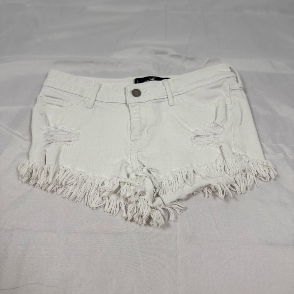 Hollister White Distressed Micro Shorts Low Rise Y2K Frayed Hot Pants W25